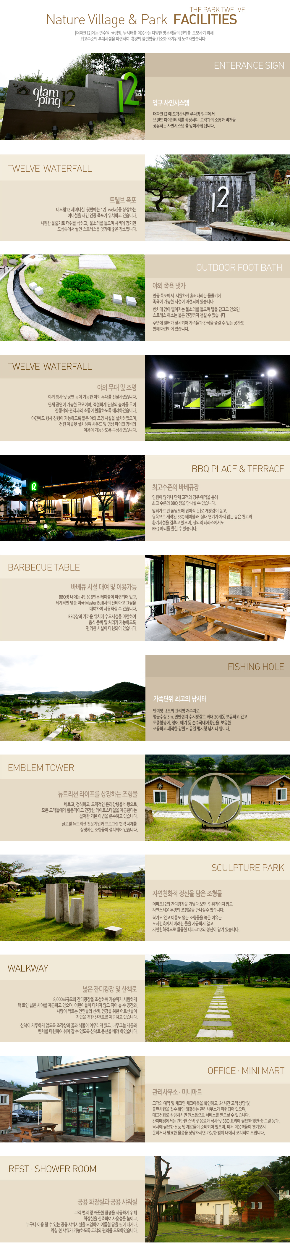
[����ũ12]���� ������, �۷���, �����͸� �̿��ϴ� �پ��� �湮������ ���Ǹ�  �����ϱ� ���� 
�ְ������� �δ�ü��� �����Ͽ�  �޾��� �������� �ּ�ȭ �ϱ����� ����Ͽ����ϴ�    
*�Ա� ���νý��� 
����ũ12 �� �����Ͻø� ������ �Ա�����  
�귣�� ���̵�ƼƼ�� ��¡�ϸ�  �������� ����� ������ 
�����ϴ� ���νý��� �� �����ϰ� �˴ϴ�. 
*Ʈ���� ���� 
���帲12 ���̳���  �������� 12[Twelve]�� ��¡�ϴ�  
�̴ϼ��� ���� �ΰ� ������ ��ġ�ϰ� �ֽ��ϴ�. 
�ÿ��� ���ٱ�� ������ ������,  ���Ҹ��� ������ ����� ����  
���ɼӿ��� ���� ��Ʈ������ �ر⿡ ���� ����Դϴ�. 
*�߿� ���� ����
�ΰ� ��������  �ÿ��ϰ� �귯������ ���ٱ⿡
������ ������ �ü��� ���õǾ� �ֽ��ϴ�. 
��ġ�� �ɾ� �������� ���Ҹ��� ������ ���� ��װ� ������ 
��Ʈ���� �ؼҴ� ���� �ǰ����� ì�� �� �ֽ��ϴ�. 
�ֺ��� ���Ͱ� ��ġ�Ǿ� ������� ������ ��� �� �ִ� ������ 
�Բ� ���õǾ� �ֽ��ϴ�.
*�߿� ���� �� ���� 
�߿� ��� �� ���� ���� ������ �߿� ���븦 �ż��Ͽ����ϴ�.
��ü ������ ������ �Ը��̸�, �����ϰ� �ܻ��� ���̸� �ξ� 
�����ڿ� �������� ������ ��Ȱ�ϵ��� ����Ͽ����ϴ�.
�߰����� ��� ������ �����ϵ��� ���� �߿� ���� �ü��� ��ġ�Ͽ�����,
���� �ƿ﷿ ��ġ�Ͽ� ���� �� ���� ����ũ ����� 
�̿��� �����ϵ��� �����Ͽ����ϴ�.
*�ְ������� �ٺ�ť�� 
�ο��� ���ų� ��ü ������ ��� ������ ���� 
�ְ� ������ BBQ ���� ������ �� �ֽ��ϴ�. 
�յڰ� Ʈ�� ��������[���̽� ��]�� ���氨�� ����, 
�������� ���۵� BBQ ���̺���  �ǳ� ���Ⱑ ���� �ʴ� ���� õ���� 
ȯ��ü��� ���߰� ������, �ǿ��� �׶󽺿����� 
BBQ ��Ƽ�� ��� �� �ֽ��ϴ�. 
*�ٺ�ť �ü� �뿩 �� �̿밡�� 
BBQ�� ������ 4�ο� 6�ο� ���̺��� ���õǾ� �ְ�, 
�������� ��ǰ �̱� Master Built���� ��Ƽ�ư� �׸���  
�뿩�Ͽ� ����Ͻ� �� �ֽ��ϴ�. 
BBQ��� ����� ��ġ�� �����ü��� �����Ͽ�  
���� �غ� �� ó���� �����ϵ���  
������ �ü��� ���õǾ� �ֽ��ϴ�. 
*�������� �ְ��� ������  
������ �Ը��� ������ �������� 
��ռ��� 3m, �������� �����氥�� �´� 20���� �����ϰ� �ְ�  
�������ؾ�, �׾�, �ޱ� �� ����������������  ������ 
�����ϰ� ������ ������ ���� ������ ������ �Դϴ�. 
*��Ʈ���� �������� ��¡�ϴ� ������ 
�ٸ���, �����ϰ�, �������� ���������� ��������,
��� �����鿡�� Ȱ�����̰� �ǰ��� ��������Ÿ���� �����Ѵٴ� 
ö���� �⺻ �̳��� �ؼ��ϰ� �ֽ��ϴ�.
�۷ι� ��Ʈ���� ��������� ���α׷� ���� ü���� 
��¡�ϴ� �������� ��ġ�Ǿ� �ֽ��ϴ�.
*�ڿ�ģȭ�� ������ ���� ������
����ũ12�� �ܵ����� �ŴҴ� ����  ���������� �ʰ� 
�ڿ������� ������ �������� �����Ǽ� �ֽ��ϴ�. 
�۰��� ���� �̸��� ���� �������� ���� ������
���ð��࿡�� ������ ���� �������� �ʰ� 
�ڿ�ģȭ������ Ȱ���� ����ũ12�� ������ ��� �ֽ��ϴ�. 
*���� �ܵ��� �� ��å��  
8,000���Ը��� �ܵ����� �����Ͽ� �������� �ÿ��ϰ� 
Ź Ʈ�� ���� �þ߸� �����ϰ� ������, ��̵��� ��ġ�� �ʰ� �پ� �� �� ������,
����� ��Ʈ�� ���ε��� ��å, �ǰ��� ���� ��ŵ��� 
������ ���� ��å�θ� �����ϰ� �ֽ��ϴ�.

��å�� �������� �ʵ��� ������� �ɰ� �Ĺ��� ��췯�� �ְ�, �����״� ������ 
��ġ�� �����Ͽ� ���� �� �� �ֵ��� ��å�� ������ ��� �Ͽ����ϴ�.
*�����繫�� . �̴ϸ�Ʈ
������ ���� �� üũ�Ρ�üũ�ƿ��� Ȯ���ϰ�, 24�ð� ���� ��� �� 
���������� ������Ȯ�Ρ��ذ��ϴ� �����繫�Ұ� ���õǾ� ������, 
��ǥ��ȭ�� ����Ͻø� ���������� ���񽺸� ������ �� �ֽ��ϴ�. 
���̸��������� ������ ���� �� ����� �Ļ� �� BBQ �丮�� �ʿ��� �޹ݡ������׸� ���, 
���ÿ� �ʿ��� ��ǰ �� ������ �غ�Ǿ� ������, ��ó �̿밴���� ì�ܿ��� 
���ϰų� �ʿ��� ��ǰ�� ����Ͻø� ������ ���� ������ ��ġ�Ͽ� �帳�ϴ�. 
*���� ȭ��ǰ� ���� ������
���� ���� �� ������ ȯ���� �����ϱ� ���� 
ȭ����� �����Ͽ� ��뼺�� ���̰�,
������ �̿� �� �� �ִ� ���� �����ü��� �����Ͽ� ����ö ���� �ľ� ���ų�,
��ħ �� ������ �����ϵ��� ������ ���Ǹ� �����Ͽ����ϴ�.
