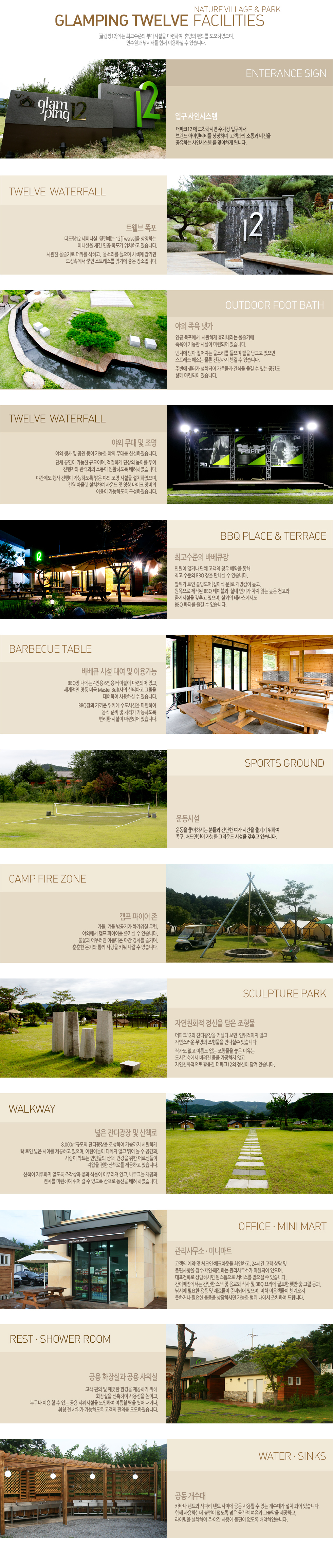 
[����ũ12]���� ������, �۷���, �����͸� �̿��ϴ� �پ��� �湮������ ���Ǹ�  �����ϱ� ���� 
�ְ������� �δ�ü��� �����Ͽ�  �޾��� �������� �ּ�ȭ �ϱ����� ����Ͽ����ϴ�    
*�Ա� ���νý��� 
����ũ12 �� �����Ͻø� ������ �Ա�����  
�귣�� ���̵�ƼƼ�� ��¡�ϸ�  �������� ����� ������ 
�����ϴ� ���νý��� �� �����ϰ� �˴ϴ�. 
*Ʈ���� ���� 
���帲12 ���̳���  �������� 12[Twelve]�� ��¡�ϴ�  
�̴ϼ��� ���� �ΰ� ������ ��ġ�ϰ� �ֽ��ϴ�. 
�ÿ��� ���ٱ�� ������ ������,  ���Ҹ��� ������ ����� ����  
���ɼӿ��� ���� ��Ʈ������ �ر⿡ ���� ����Դϴ�. 
*�߿� ���� ����
�ΰ� ��������  �ÿ��ϰ� �귯������ ���ٱ⿡
������ ������ �ü��� ���õǾ� �ֽ��ϴ�. 
��ġ�� �ɾ� �������� ���Ҹ��� ������ ���� ��װ� ������ 
��Ʈ���� �ؼҴ� ���� �ǰ����� ì�� �� �ֽ��ϴ�. 
�ֺ��� ���Ͱ� ��ġ�Ǿ� ������� ������ ��� �� �ִ� ������ 
�Բ� ���õǾ� �ֽ��ϴ�.
*�߿� ���� �� ���� 
�߿� ��� �� ���� ���� ������ �߿� ���븦 �ż��Ͽ����ϴ�.
��ü ������ ������ �Ը��̸�, �����ϰ� �ܻ��� ���̸� �ξ� 
�����ڿ� �������� ������ ��Ȱ�ϵ��� ����Ͽ����ϴ�.
�߰����� ��� ������ �����ϵ��� ���� �߿� ���� �ü��� ��ġ�Ͽ�����,
���� �ƿ﷿ ��ġ�Ͽ� ���� �� ���� ����ũ ����� 
�̿��� �����ϵ��� �����Ͽ����ϴ�.
*�ְ������� �ٺ�ť�� 
�ο��� ���ų� ��ü ������ ��� ������ ���� 
�ְ� ������ BBQ ���� ������ �� �ֽ��ϴ�. 
�յڰ� Ʈ�� ��������[���̽� ��]�� ���氨�� ����, 
�������� ���۵� BBQ ���̺���  �ǳ� ���Ⱑ ���� �ʴ� ���� õ���� 
ȯ��ü��� ���߰� ������, �ǿ��� �׶󽺿����� 
BBQ ��Ƽ�� ��� �� �ֽ��ϴ�. 
*�ٺ�ť �ü� �뿩 �� �̿밡�� 
BBQ�� ������ 4�ο� 6�ο� ���̺��� ���õǾ� �ְ�, 
�������� ��ǰ �̱� Master Built���� ��Ƽ�ư� �׸���  
�뿩�Ͽ� ����Ͻ� �� �ֽ��ϴ�. 
BBQ��� ����� ��ġ�� �����ü��� �����Ͽ�  
���� �غ� �� ó���� �����ϵ���  
������ �ü��� ���õǾ� �ֽ��ϴ�. 
*�������� �ְ��� ������  
������ �Ը��� ������ �������� 
��ռ��� 3m, �������� �����氥�� �´� 20���� �����ϰ� �ְ�  
�������ؾ�, �׾�, �ޱ� �� ����������������  ������ 
�����ϰ� ������ ������ ���� ������ ������ �Դϴ�. 
*��Ʈ���� �������� ��¡�ϴ� ������ 
�ٸ���, �����ϰ�, �������� ���������� ��������,
��� �����鿡�� Ȱ�����̰� �ǰ��� ��������Ÿ���� �����Ѵٴ� 
ö���� �⺻ �̳��� �ؼ��ϰ� �ֽ��ϴ�.
�۷ι� ��Ʈ���� ��������� ���α׷� ���� ü���� 
��¡�ϴ� �������� ��ġ�Ǿ� �ֽ��ϴ�.
*�ڿ�ģȭ�� ������ ���� ������
����ũ12�� �ܵ����� �ŴҴ� ����  ���������� �ʰ� 
�ڿ������� ������ �������� �����Ǽ� �ֽ��ϴ�. 
�۰��� ���� �̸��� ���� �������� ���� ������
���ð��࿡�� ������ ���� �������� �ʰ� 
�ڿ�ģȭ������ Ȱ���� ����ũ12�� ������ ��� �ֽ��ϴ�. 
*���� �ܵ��� �� ��å��  
8,000���Ը��� �ܵ����� �����Ͽ� �������� �ÿ��ϰ� 
Ź Ʈ�� ���� �þ߸� �����ϰ� ������, ��̵��� ��ġ�� �ʰ� �پ� �� �� ������,
����� ��Ʈ�� ���ε��� ��å, �ǰ��� ���� ��ŵ��� 
������ ���� ��å�θ� �����ϰ� �ֽ��ϴ�.

��å�� �������� �ʵ��� ������� �ɰ� �Ĺ��� ��췯�� �ְ�, �����״� ������ 
��ġ�� �����Ͽ� ���� �� �� �ֵ��� ��å�� ������ ��� �Ͽ����ϴ�.
*�����繫�� . �̴ϸ�Ʈ
������ ���� �� üũ�Ρ�üũ�ƿ��� Ȯ���ϰ�, 24�ð� ���� ��� �� 
���������� ������Ȯ�Ρ��ذ��ϴ� �����繫�Ұ� ���õǾ� ������, 
��ǥ��ȭ�� ����Ͻø� ���������� ���񽺸� ������ �� �ֽ��ϴ�. 
���̸��������� ������ ���� �� ����� �Ļ� �� BBQ �丮�� �ʿ��� �޹ݡ������׸� ���, 
���ÿ� �ʿ��� ��ǰ �� ������ �غ�Ǿ� ������, ��ó �̿밴���� ì�ܿ��� 
���ϰų� �ʿ��� ��ǰ�� ����Ͻø� ������ ���� ������ ��ġ�Ͽ� �帳�ϴ�. 
*���� ȭ��ǰ� ���� ������
���� ���� �� ������ ȯ���� �����ϱ� ���� 
ȭ����� �����Ͽ� ��뼺�� ���̰�,
������ �̿� �� �� �ִ� ���� �����ü��� �����Ͽ� ����ö ���� �ľ� ���ų�,
��ħ �� ������ �����ϵ��� ������ ���Ǹ� �����Ͽ����ϴ�.
